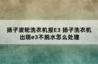 扬子波轮洗衣机报E3 扬子洗衣机出现e3不脱水怎么处理